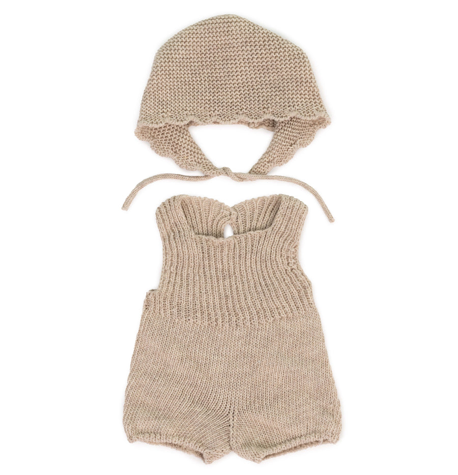 Oatmeal Romper & Bonnet Set - 15" Knit Doll Outfit