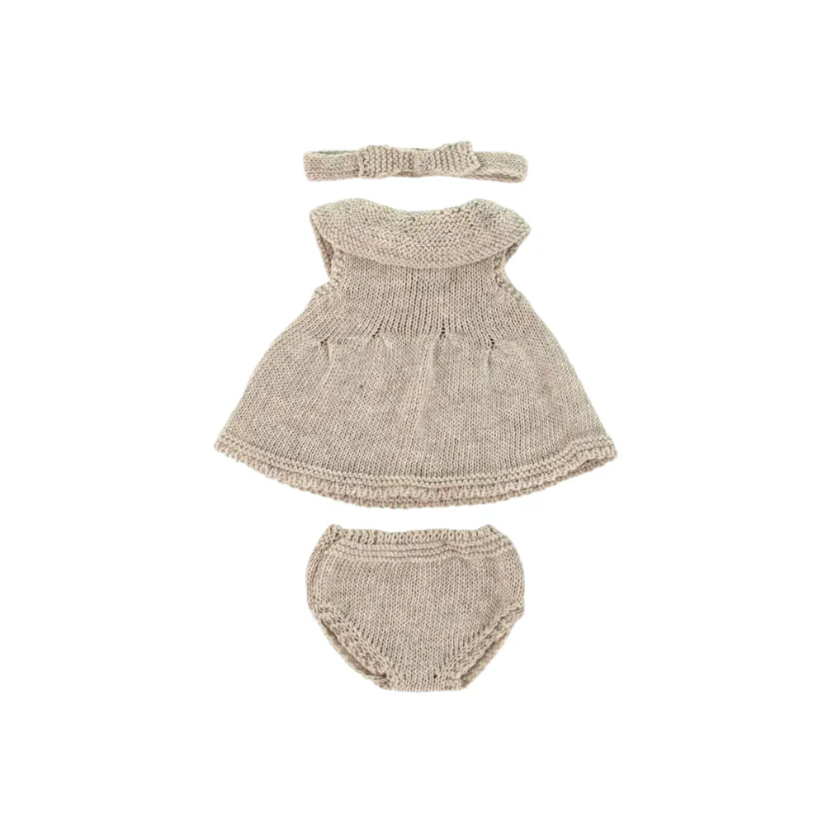 Oatmeal Dress & Headband Set - 12" Knit Doll Outfit